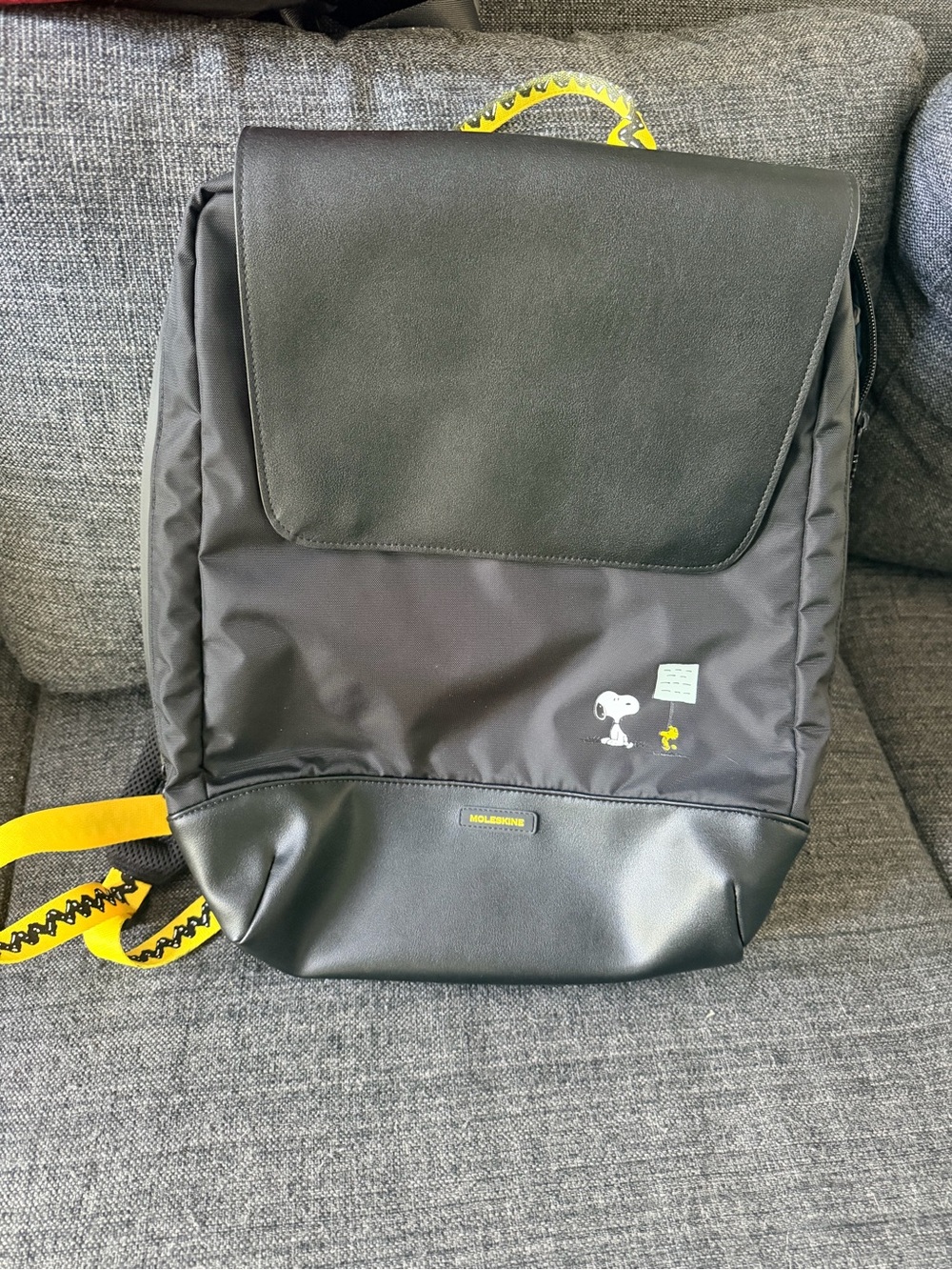 Peanuts Moleskine Black Canvas Backpack with Yellow Accents